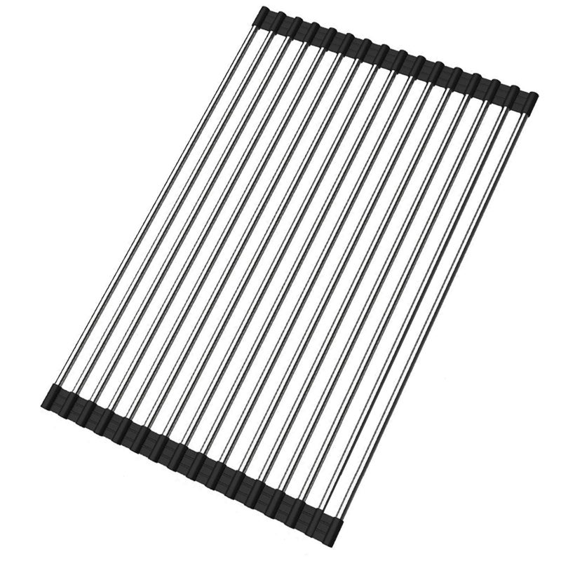 Ahyuan Roll up Dish Drying Rack Over The Sink Kitchen Roll up Sink Drying Rack Stainless Still Portable Drainer Foldable Dish Rack (Black, 17.8''X11.8'') - Image 1